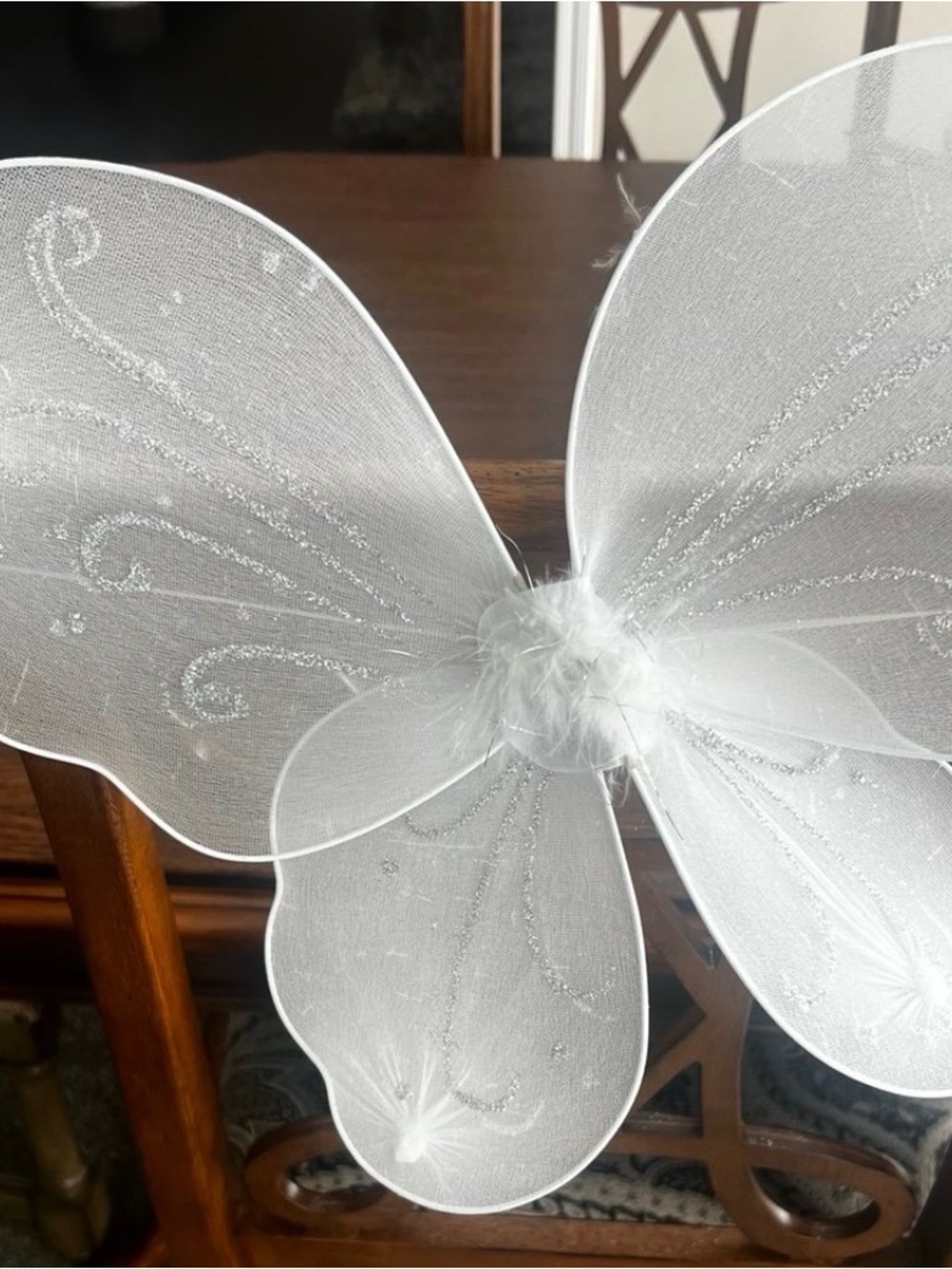 Memorial angel wings for chair in memory of someone missing